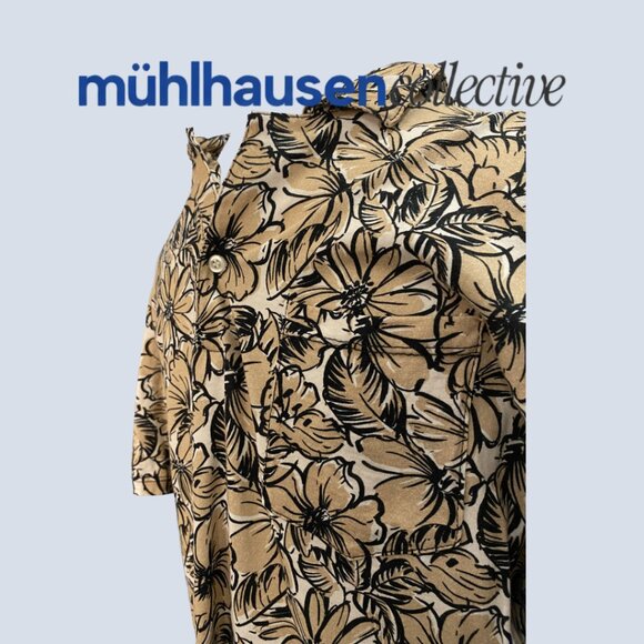 Men’s Tan & Black Floral Button-Up Shirt | - Picture 2 of 4